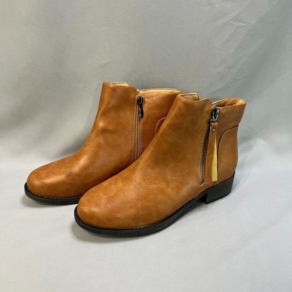 Veittes Womens US 8 Ankle‎ Boots Brown Faux Leather Side Zipper Chelsea Boots